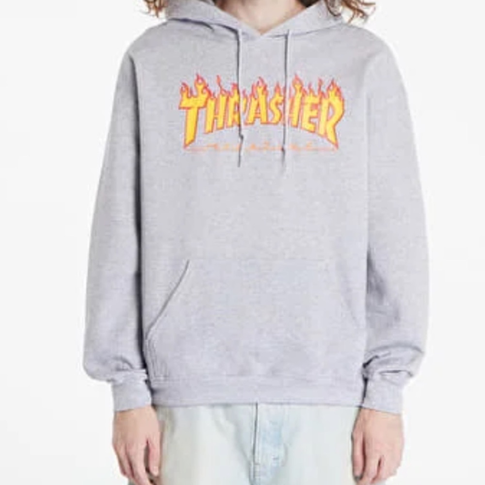 Thrasher Magazine Flame Logo Gray Pullover Hoodie Size M
